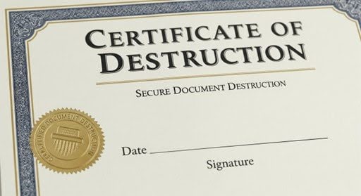 Certificate of Desctruction